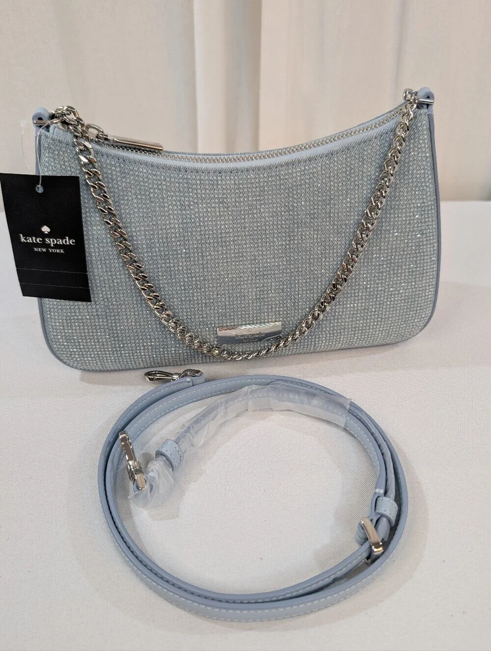 Kate Spade Madison Denim Rhinestone Studded Convertible Crossbody Light Blue